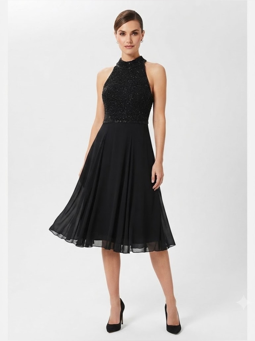 Sleeveless High-Neck Black Cocktail Dress